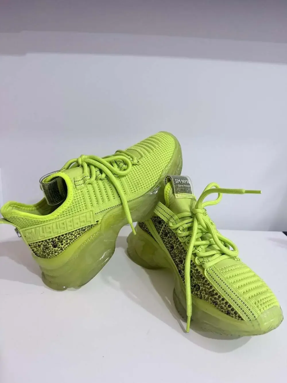 Steve Madden Maxima SM NY90 Rhinestone Neon Lime Green Sneakers